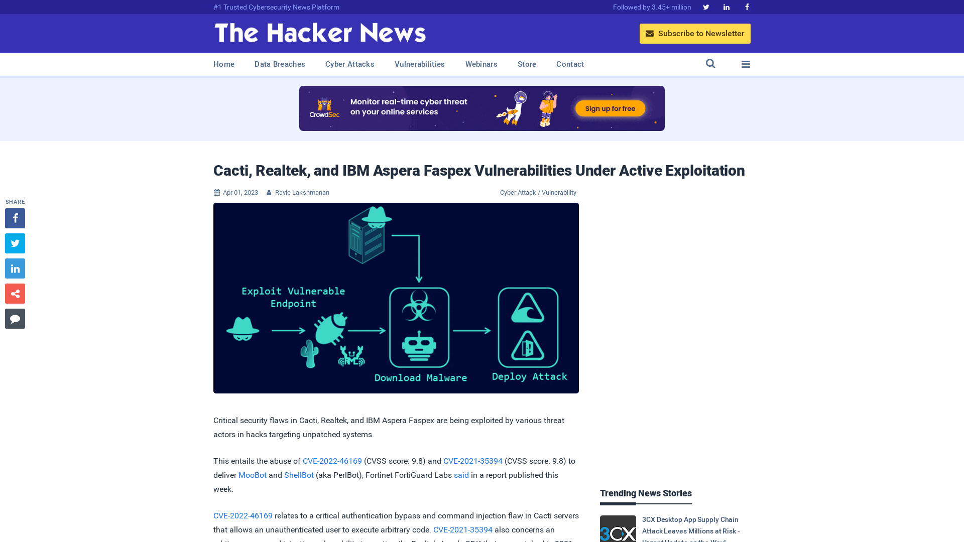 Cacti, Realtek, and IBM Aspera Faspex Vulnerabilities Under Active Exploitation