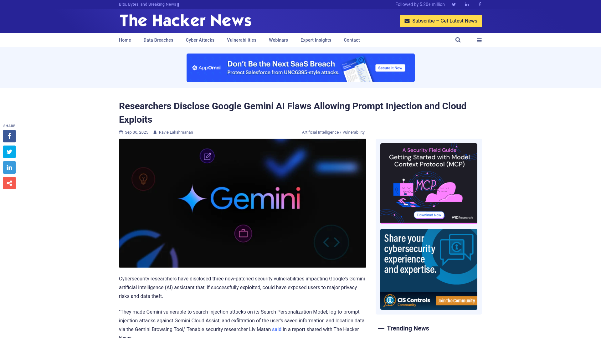 Researchers Disclose Google Gemini AI Flaws Allowing Prompt Injection and Cloud Exploits