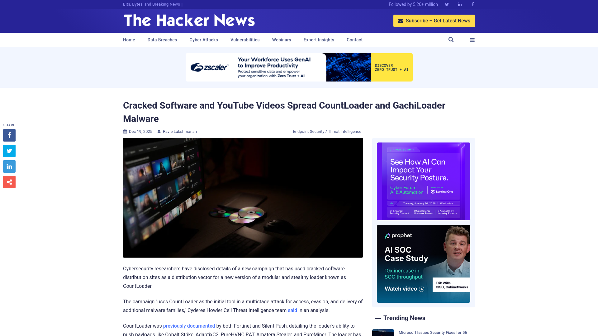 Cracked Software and YouTube Videos Spread CountLoader and GachiLoader Malware