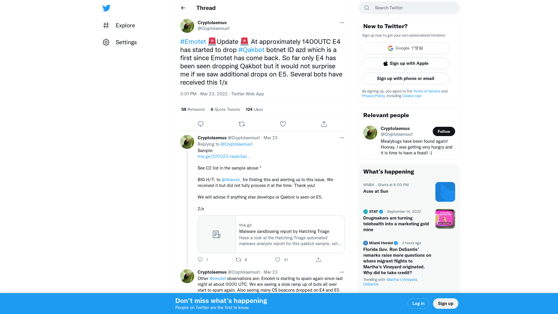 Cryptolaemus on Twitter: "#Emotet 🚨Update 🚨 At approximately 1400UTC E4 has started to drop #Qakbot botnet ID azd which is a first since Emotet has come back. So far only E4 has been seen dropping Qakbot but it would not surprise me if we saw additional drops on E5. Several bots have received this 1/x" / Twitter