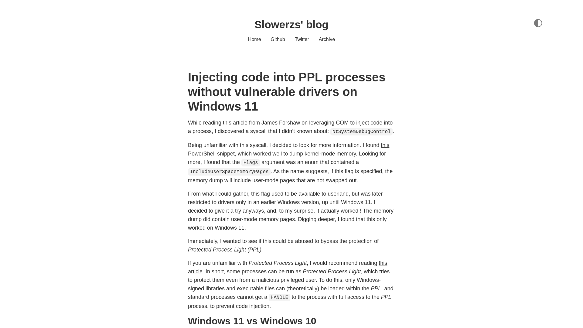 Injecting code into PPL processes without vulnerable drivers on Windows 11 - Slowerzs' blog