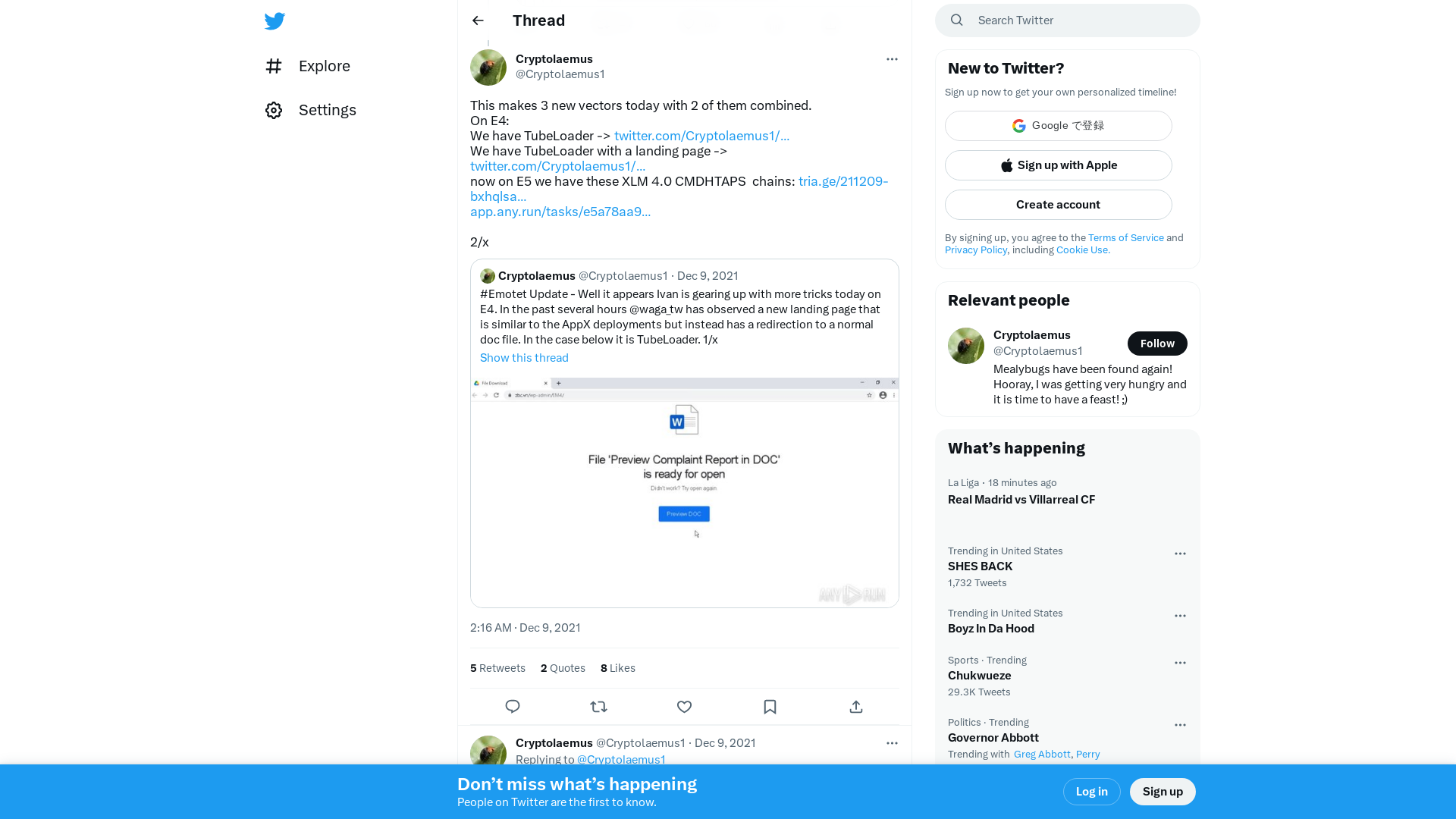 Cryptolaemus on Twitter: "This makes 3 new vectors today with 2 of them combined. On E4: We have TubeLoader -> https://t.co/M9HeRMpglQ We have TubeLoader with a landing page -> https://t.co/tTUY0kL5o9 now on E5 we have these XLM 4.0 CMDHTAPS chains: https://t.co/5uTXcZPKEF https://t.co/cygV2CStq1 2/x" / Twitter