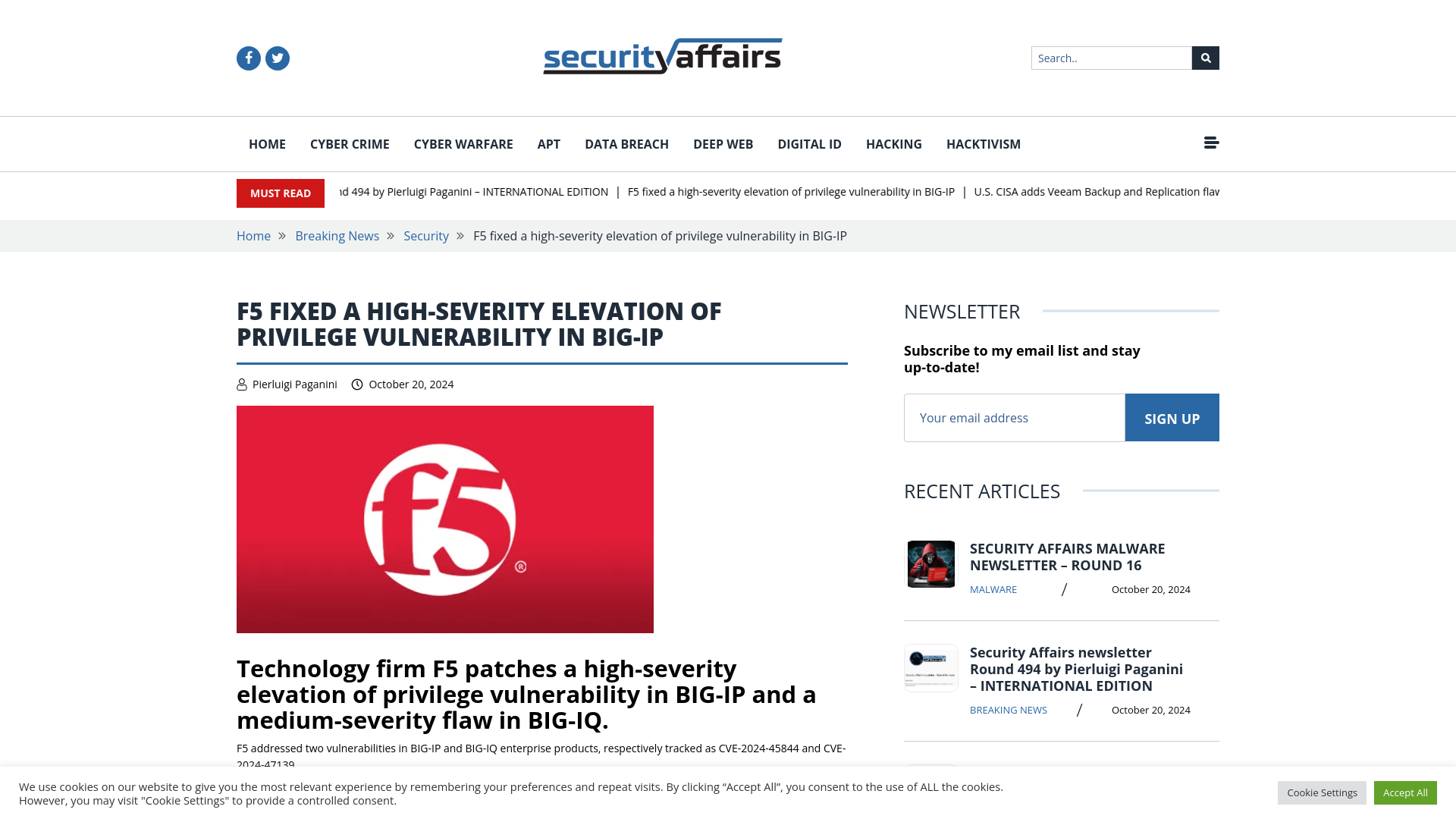 F5 fixed a high-severity elevation of privilege vulnerability in BIG-IP