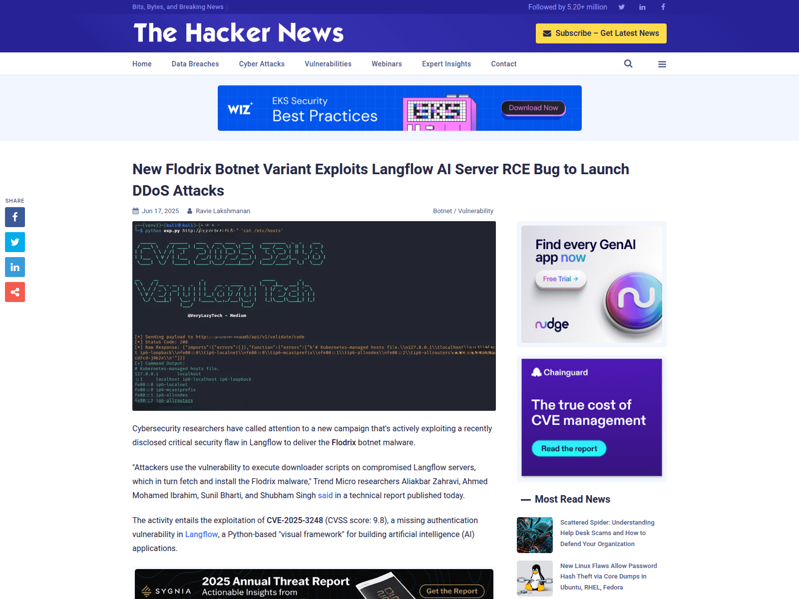 New Flodrix Botnet Variant Exploits Langflow AI Server RCE Bug to Launch DDoS Attacks