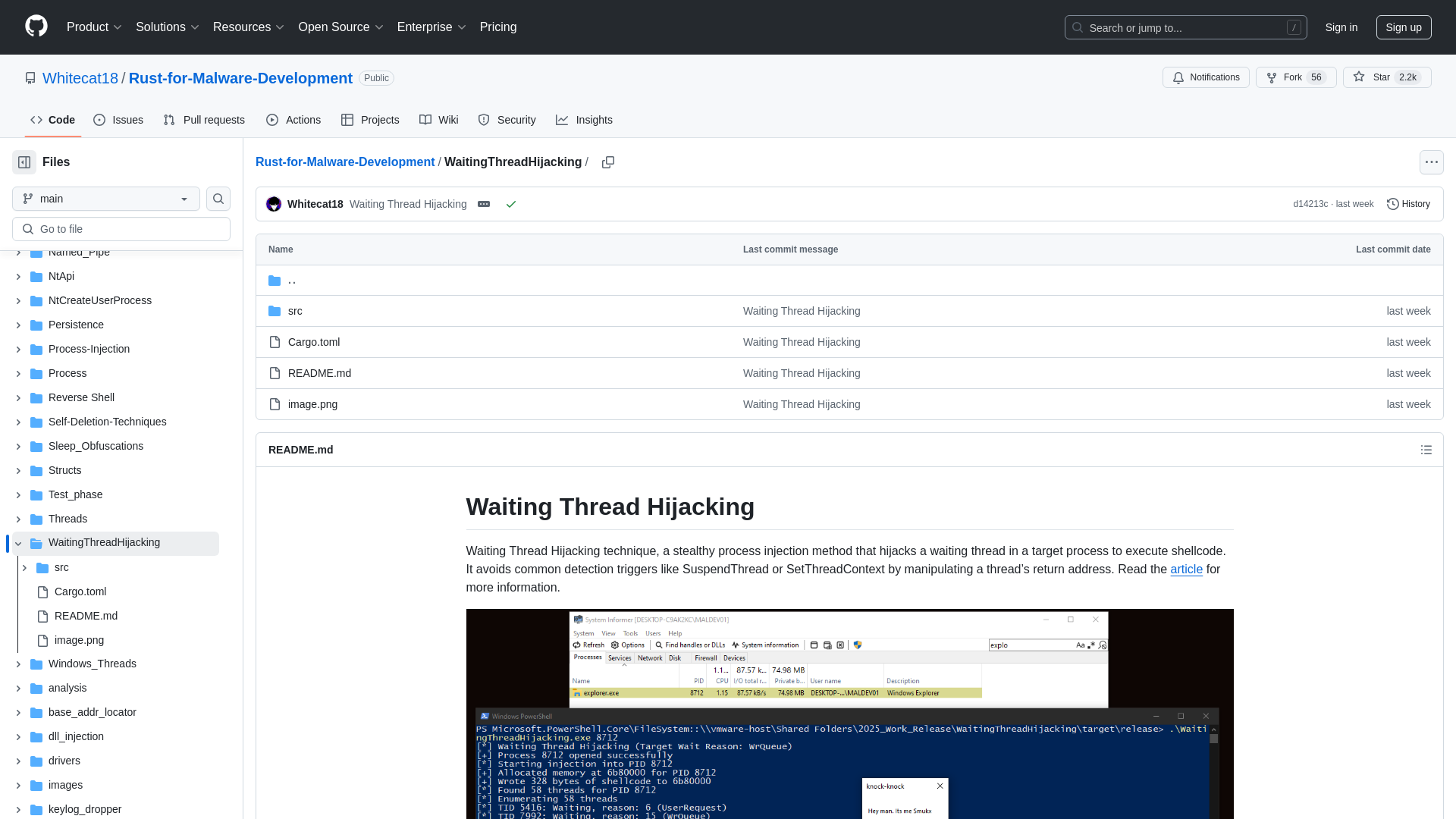 Rust-for-Malware-Development/WaitingThreadHijacking at main · Whitecat18/Rust-for-Malware-Development · GitHub