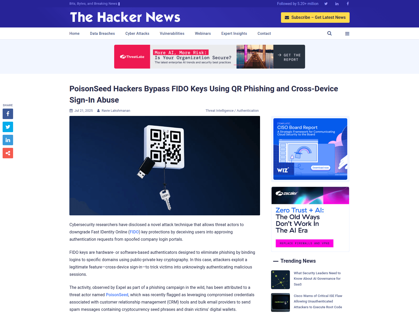 PoisonSeed Hackers Bypass FIDO Keys Using QR Phishing and Cross-Device Sign-In Abuse
