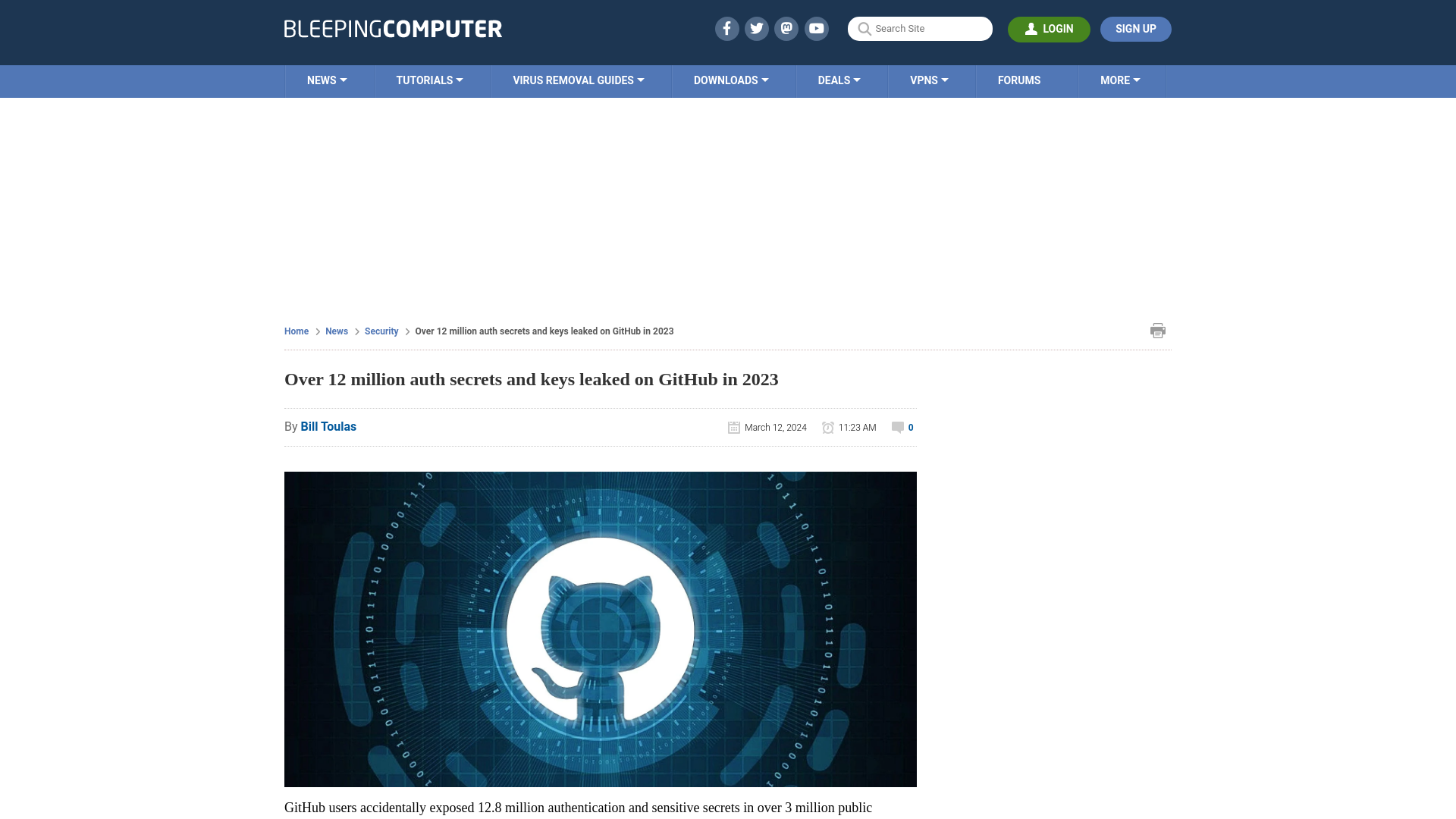 Over 12 million auth secrets and keys leaked on GitHub in 2023