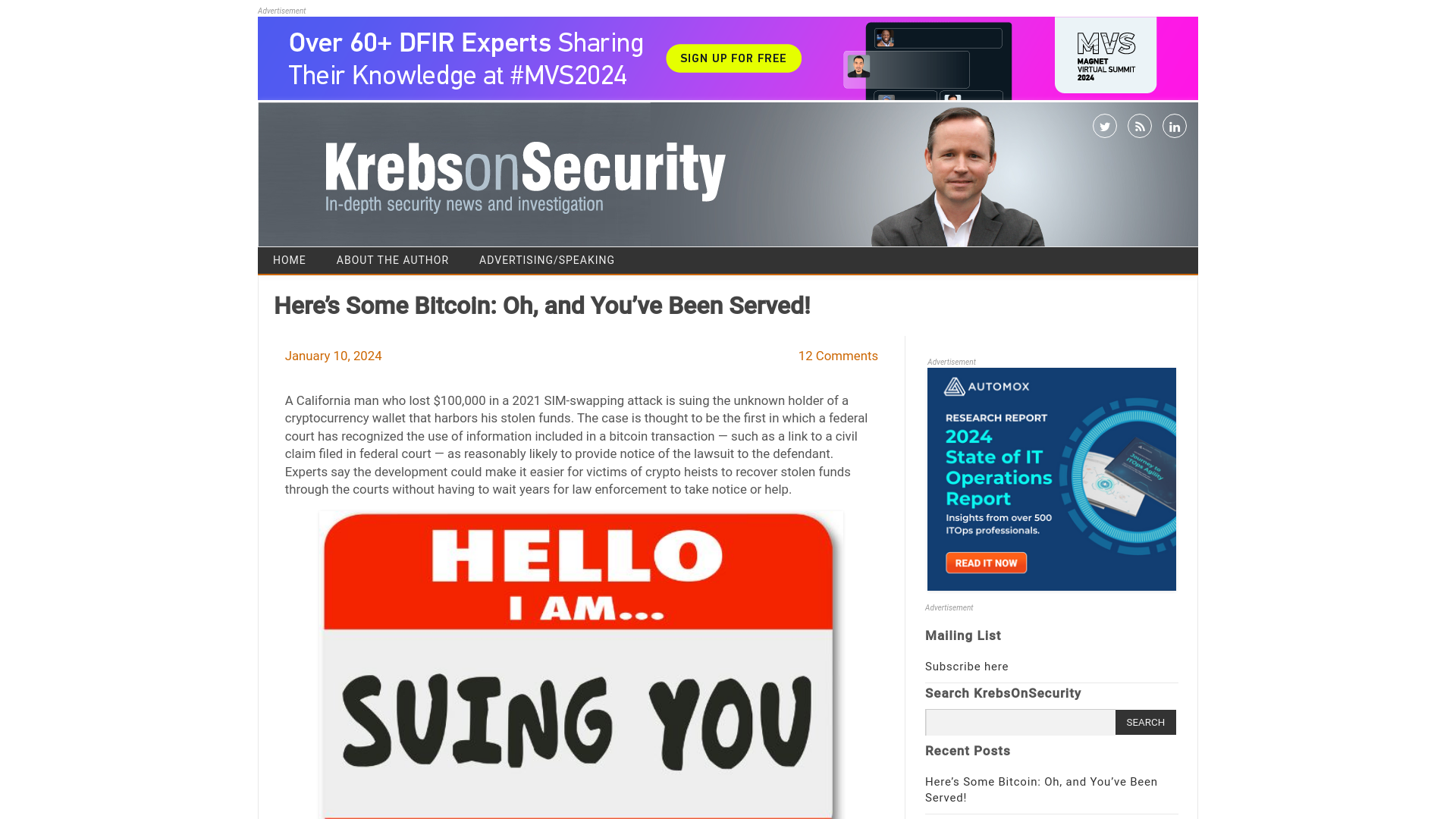 Here’s Some Bitcoin: Oh, and You’ve Been Served! – Krebs on Security