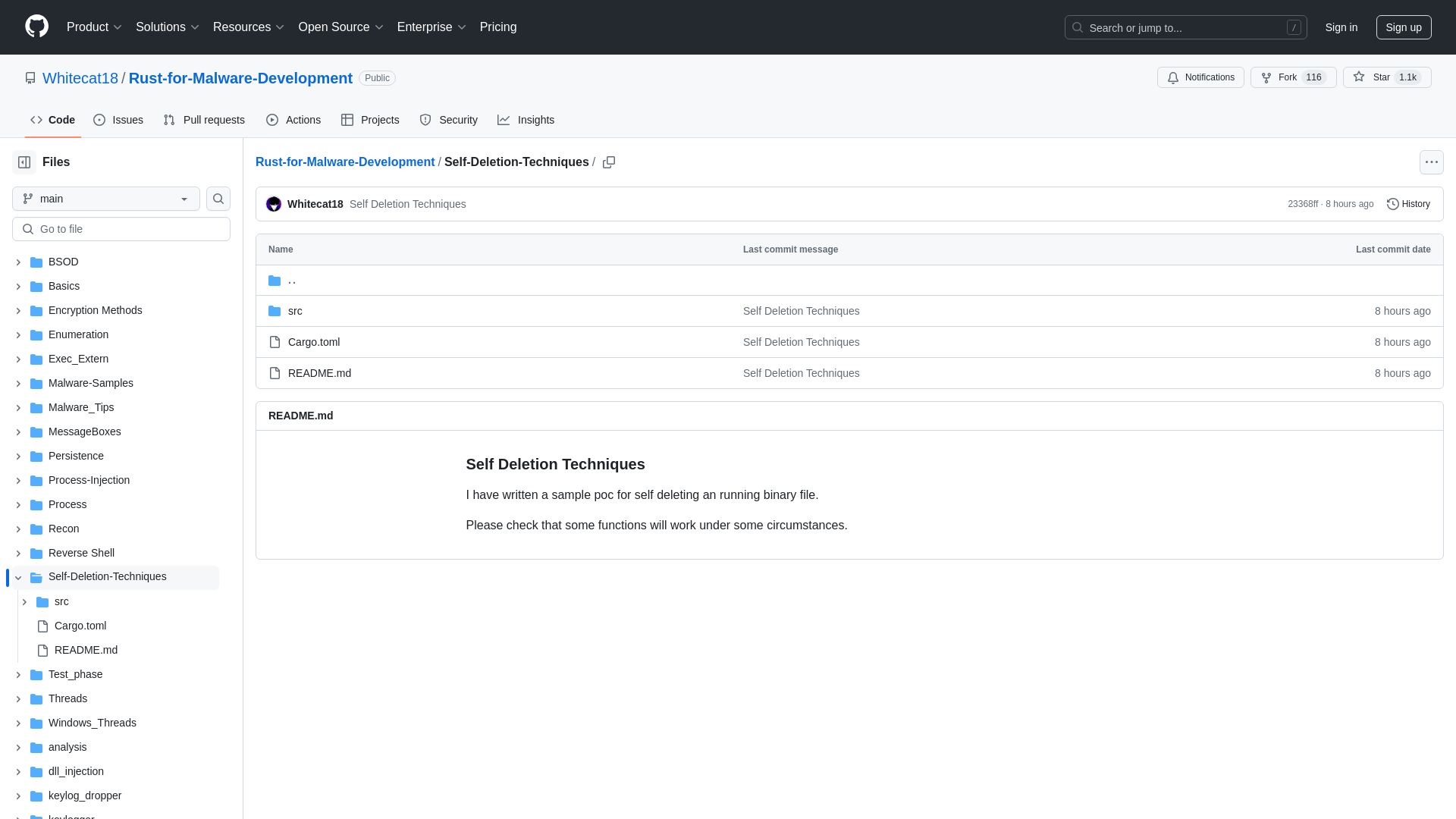 Rust-for-Malware-Development/Self-Deletion-Techniques at main · Whitecat18/Rust-for-Malware-Development · GitHub