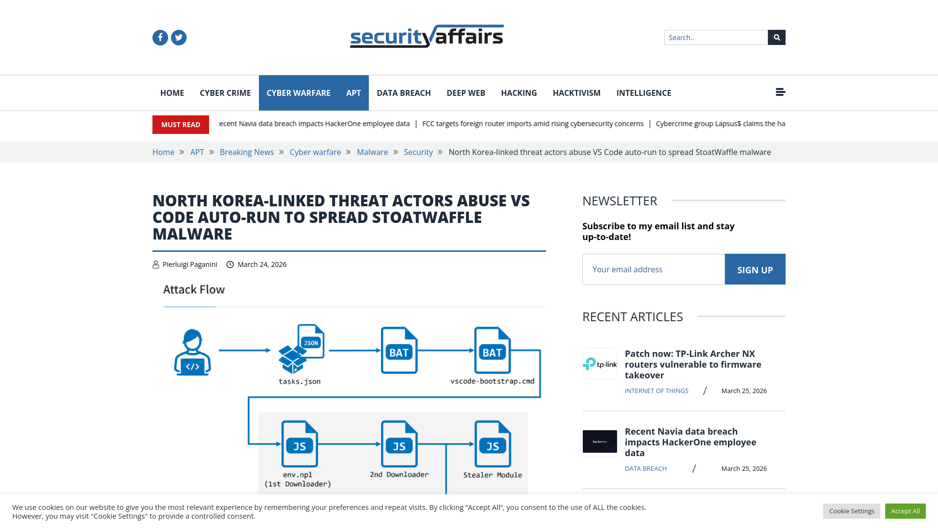 North Korea-linked threat actors abuse VS Code auto-run to spread StoatWaffle malware
