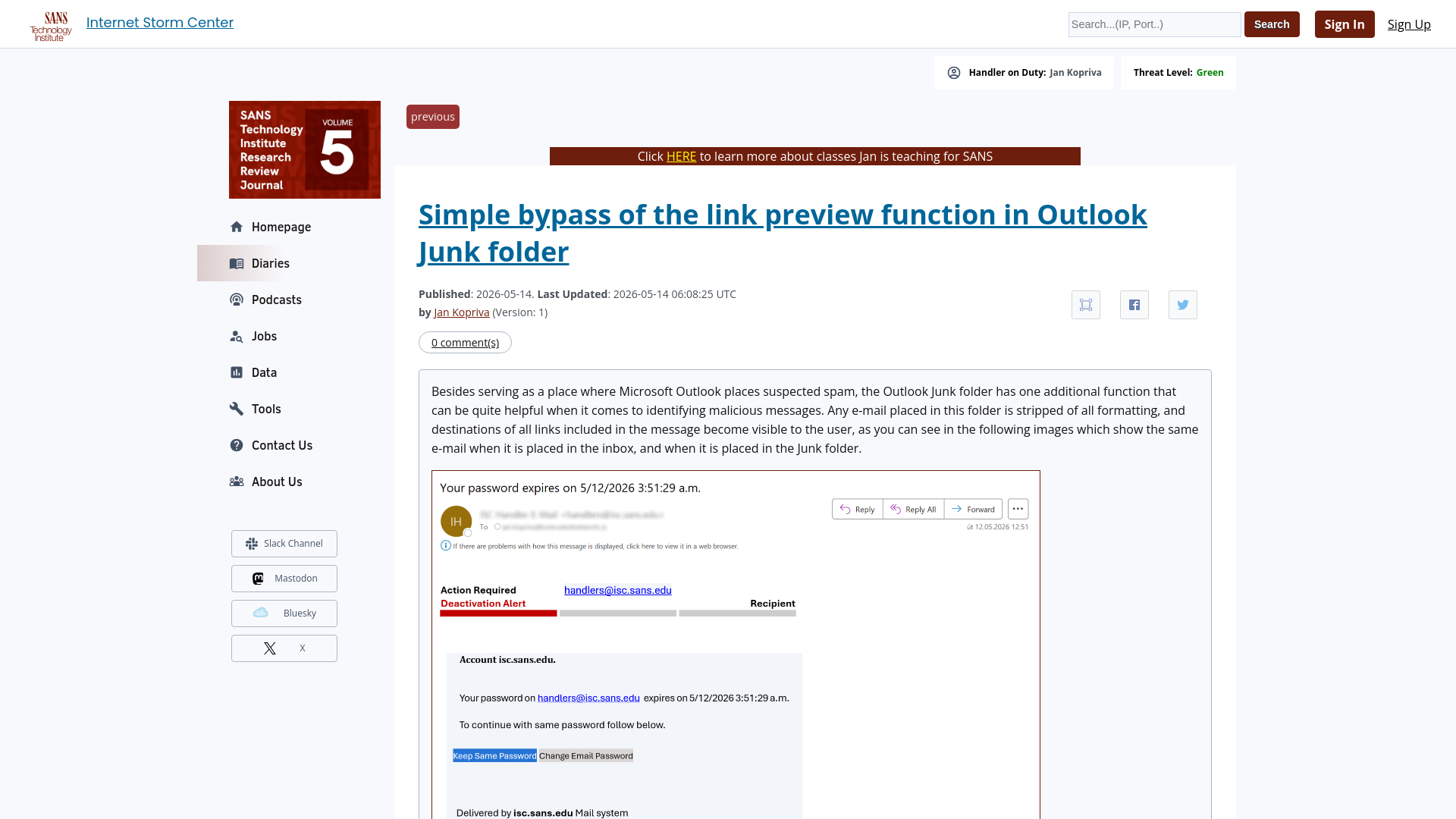 Simple bypass of the link preview function in Outlook Junk folder