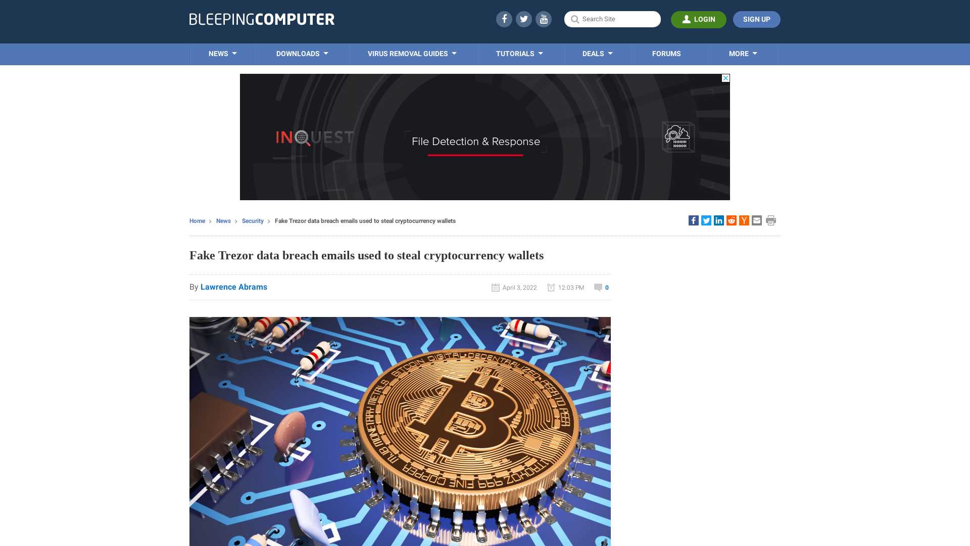 Fake Trezor data breach emails used to steal cryptocurrency wallets