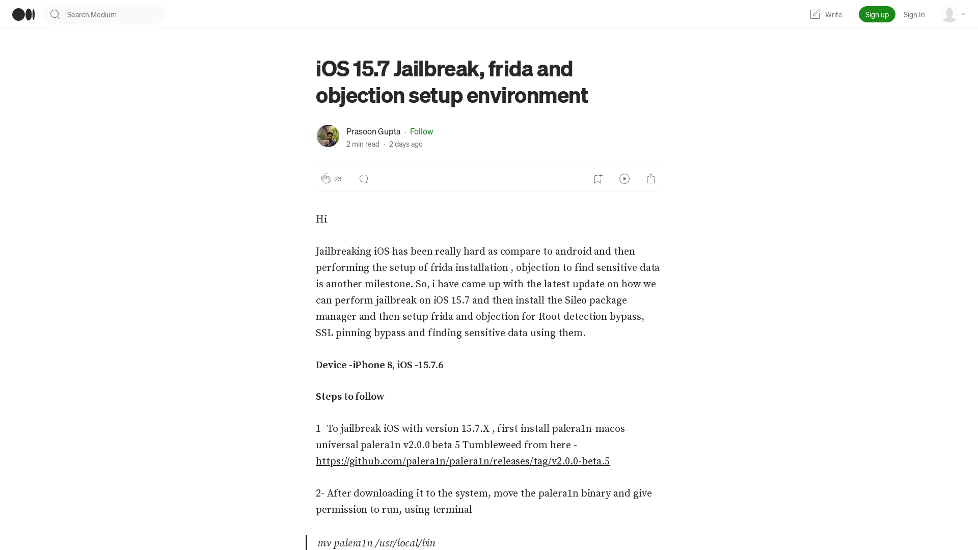 iOS 15.7 Jailbreak, frida and objection setup environment | by Prasoon Gupta | Jun, 2023 | Medium