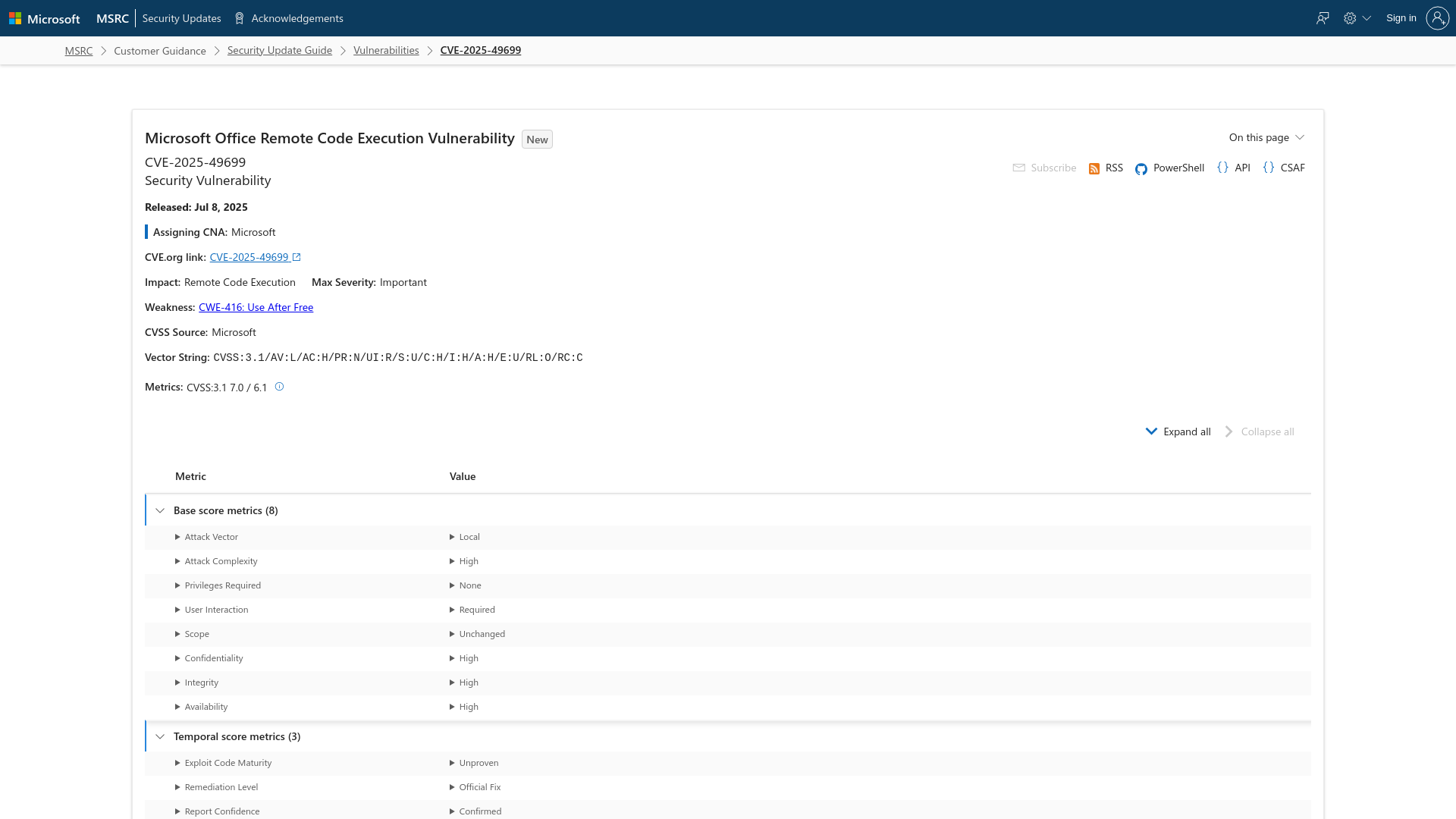 CVE-2025-49699 - Security Update Guide - Microsoft - Microsoft Office Remote Code Execution Vulnerability
