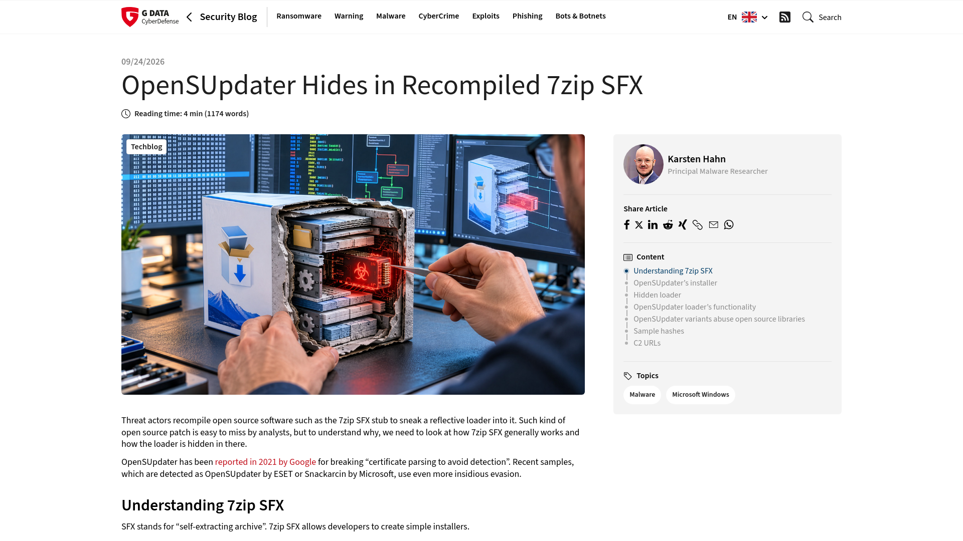 OpenSUpdater Hides in Recompiled 7zip SFX, Evading Analysts