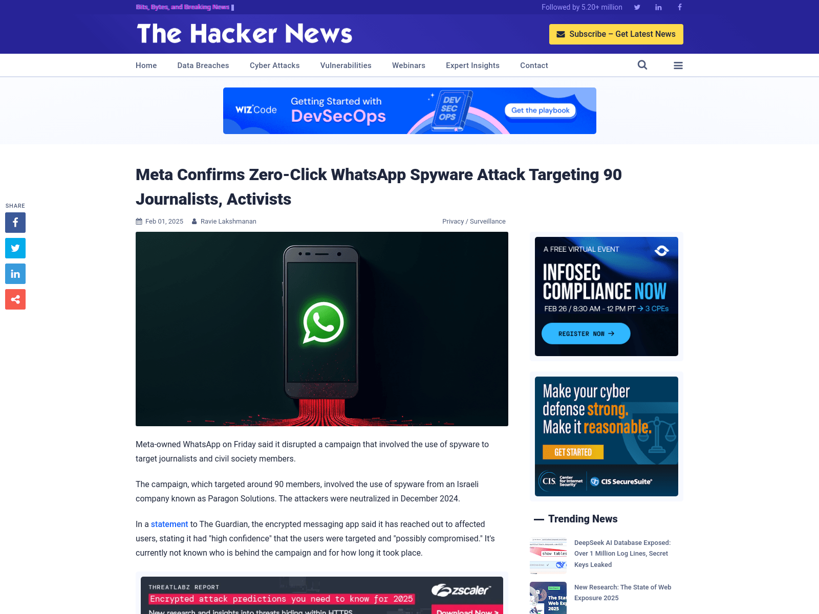 Meta Confirms Zero-Click WhatsApp Spyware Attack Targeting 90 Journalists, Activists