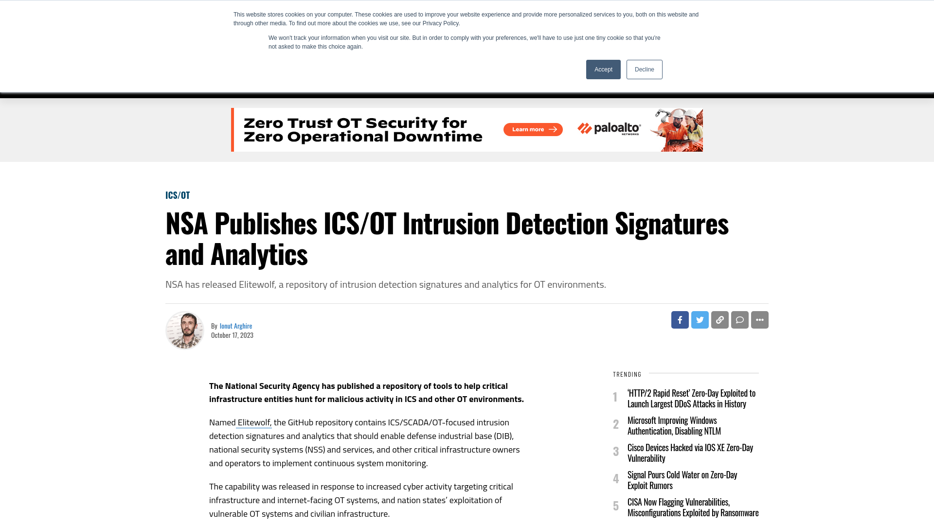 NSA Publishes ICS/OT Intrusion Detection Signatures and Analytics - SecurityWeek