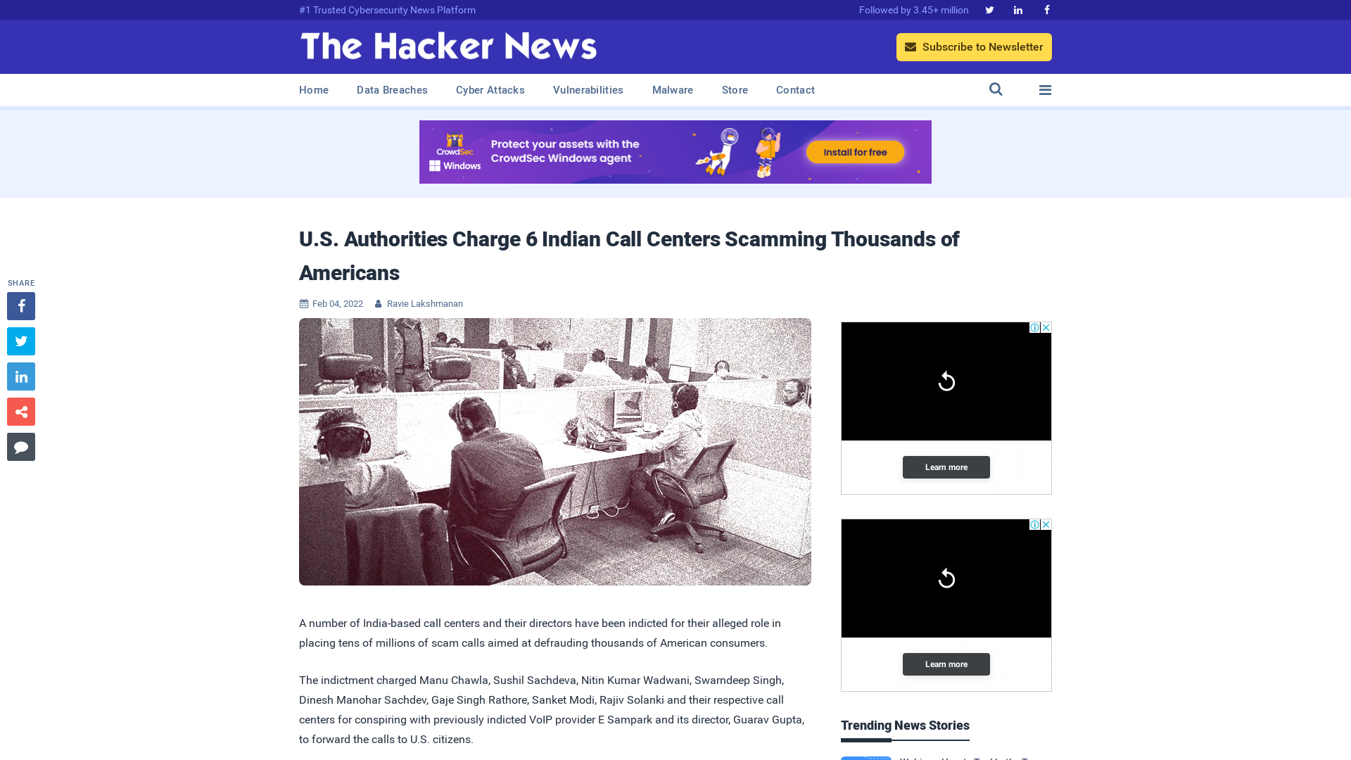 U.S. Authorities Charge 6 Indian Call Centers Scamming Thousands of Americans