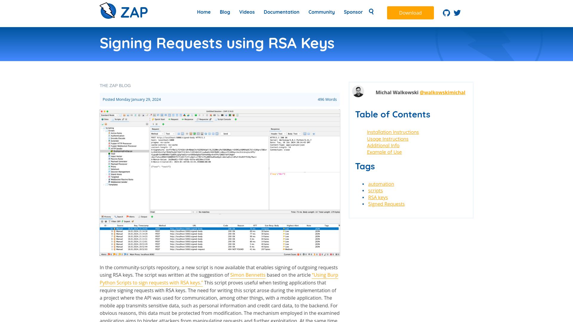 ZAP – Signing Requests using RSA Keys