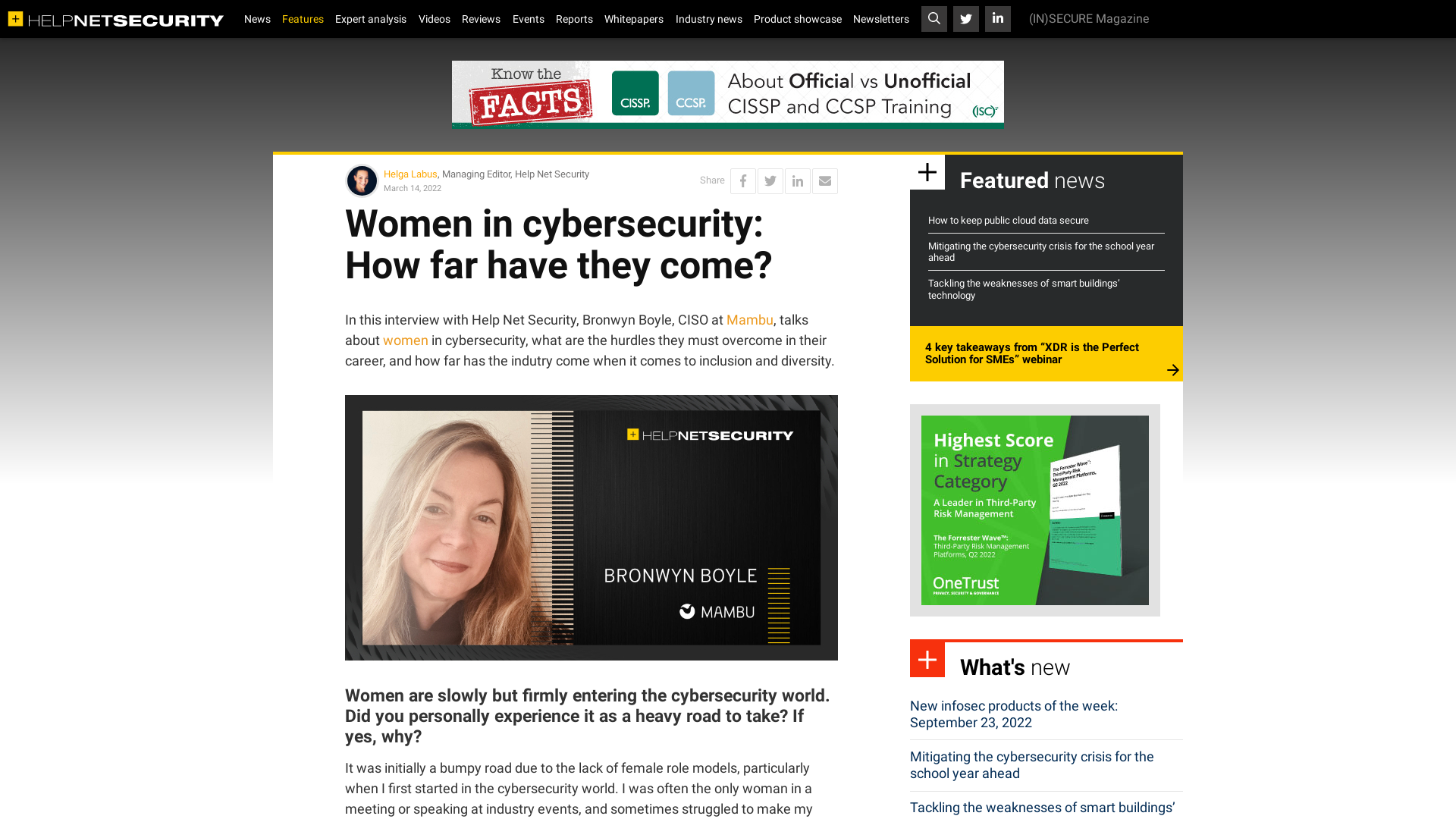 Women in cybersecurity: How far have they come? - Help Net Security