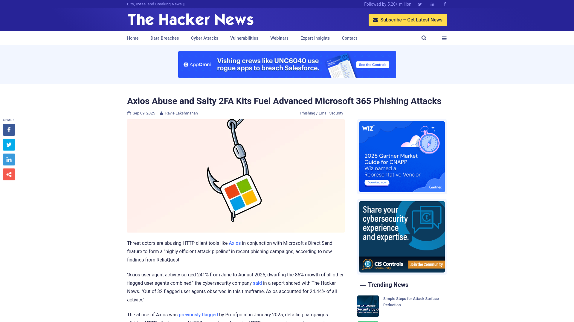 Axios Abuse and Salty 2FA Kits Fuel Advanced Microsoft 365 Phishing Attacks
