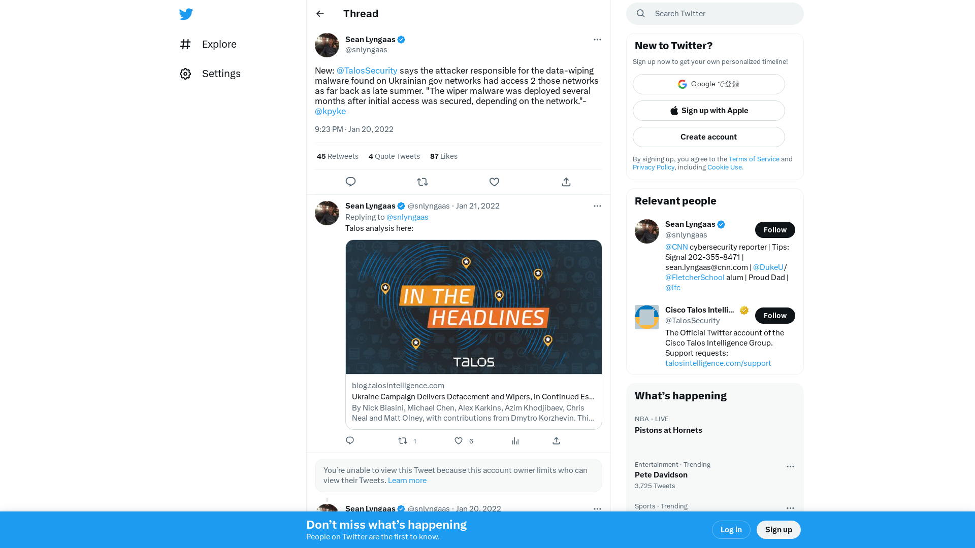 Sean Lyngaas on Twitter: "New: @TalosSecurity says the attacker responsible for the data-wiping malware found on Ukrainian gov networks had access 2 those networks as far back as late summer. "The wiper malware was deployed several months after initial access was secured, depending on the network."-@kpyke" / Twitter