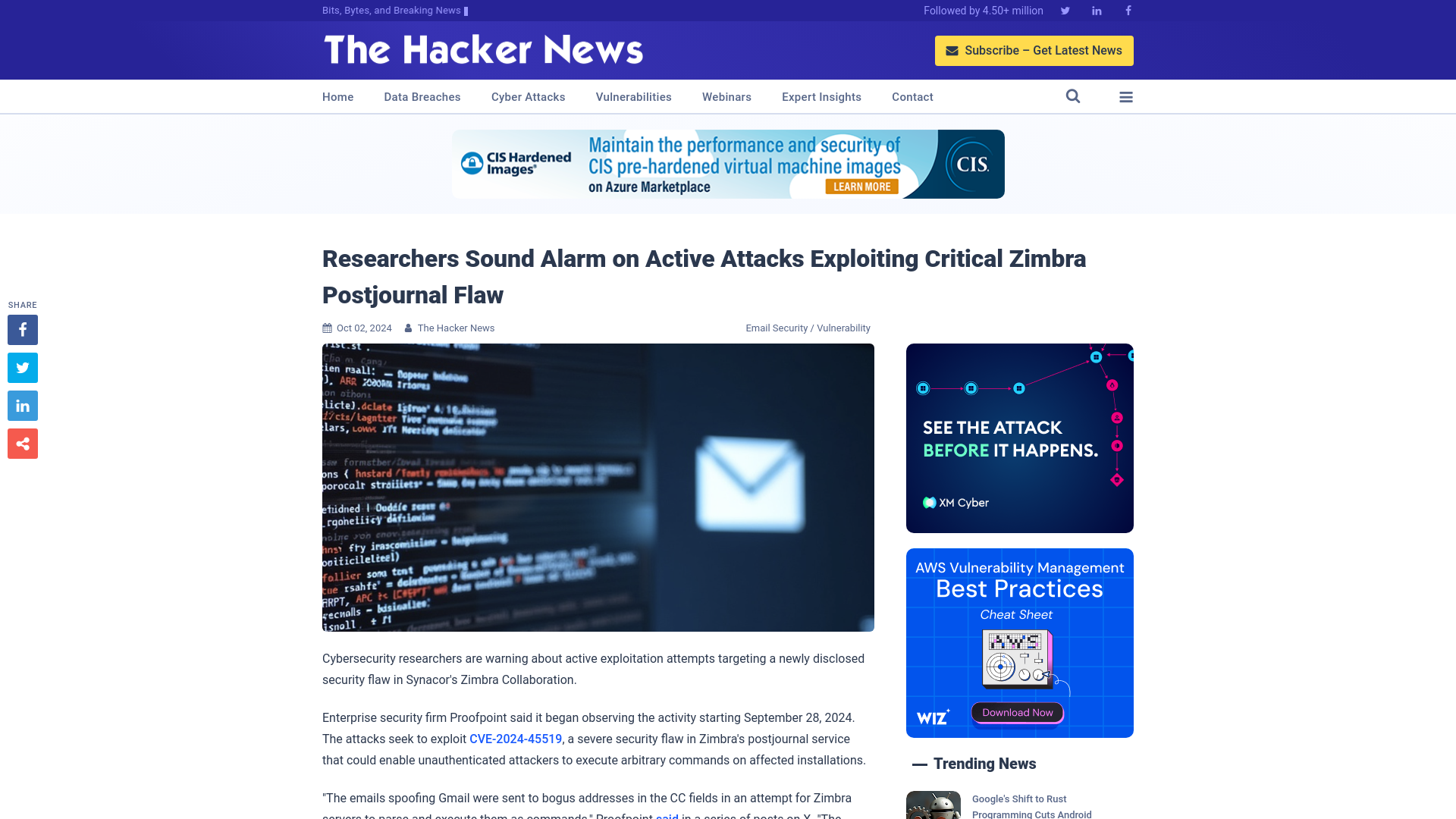 Researchers Sound Alarm on Active Attacks Exploiting Critical Zimbra Postjournal Flaw