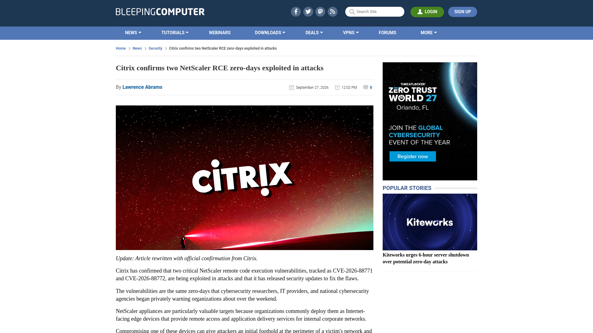 Citrix confirms two NetScaler RCE zero-days exploited in attacks