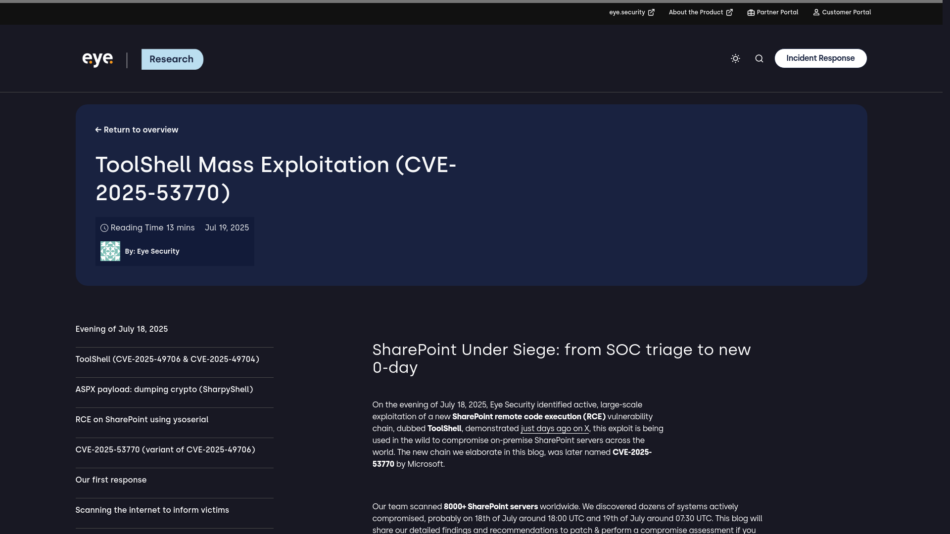SharePoint Under Siege: ToolShell Mass Exploitation (CVE-2025-53770)