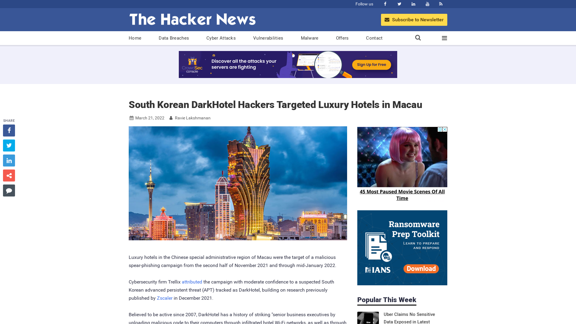South Korean DarkHotel Hackers Targeted Luxury Hotels in Macau