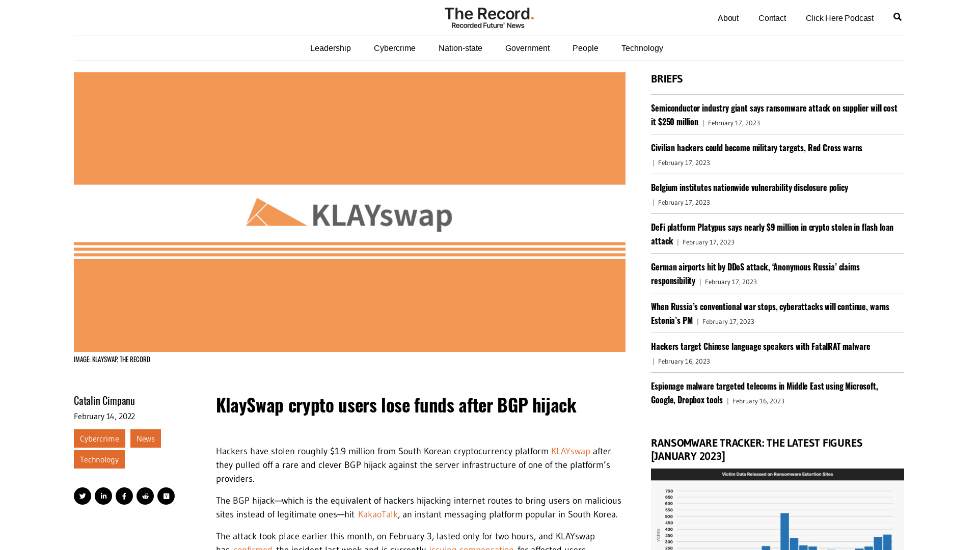 KlaySwap crypto users lose funds after BGP hijack - The Record from Recorded Future News