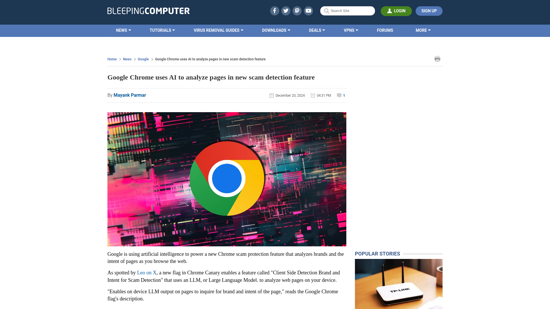 Google Chrome uses AI to analyze pages in new scam detection feature