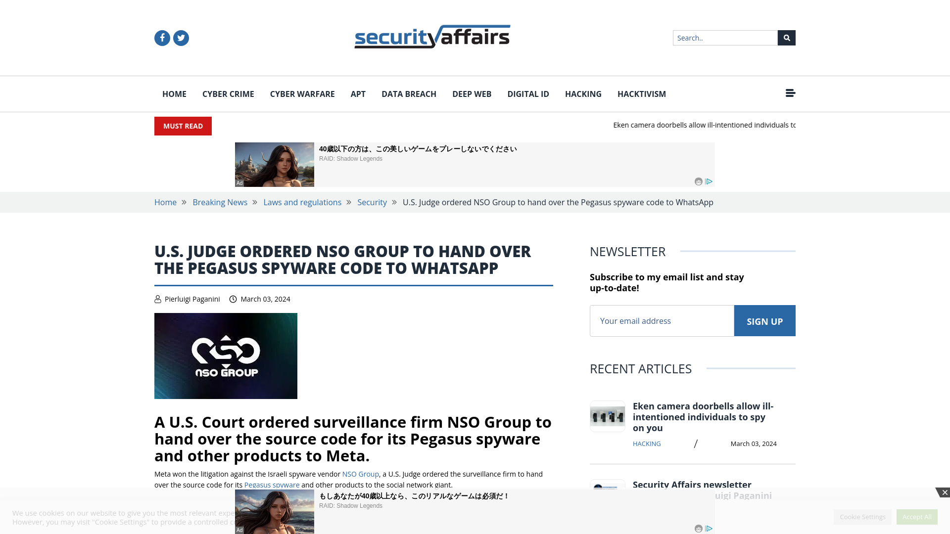 U.S. Judge ordered NSO Group to hand over the Pegasus spyware code to WhatsApp