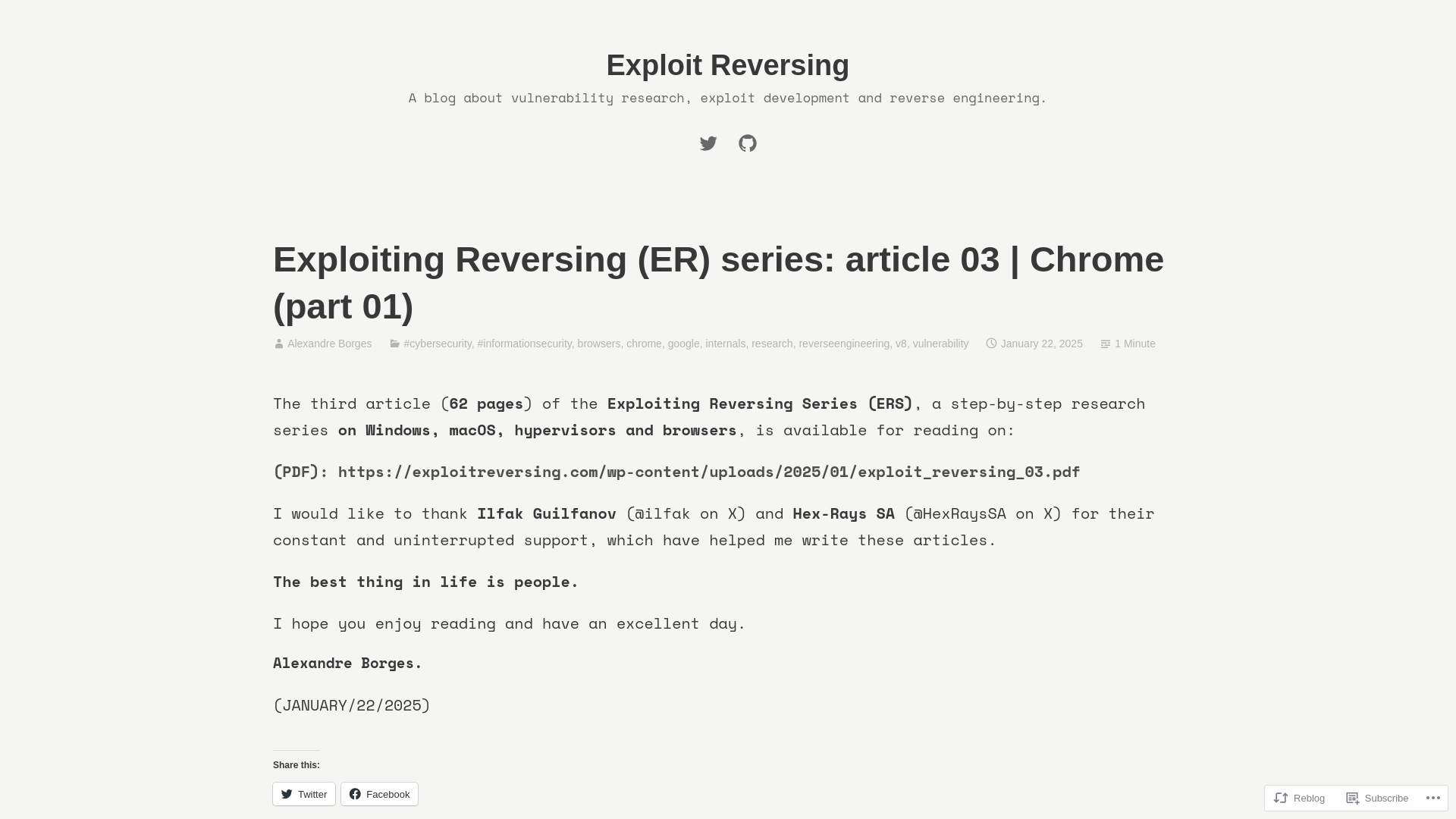 Exploiting Reversing (ER) series: article 03 | Chrome (part 01) – Exploit Reversing