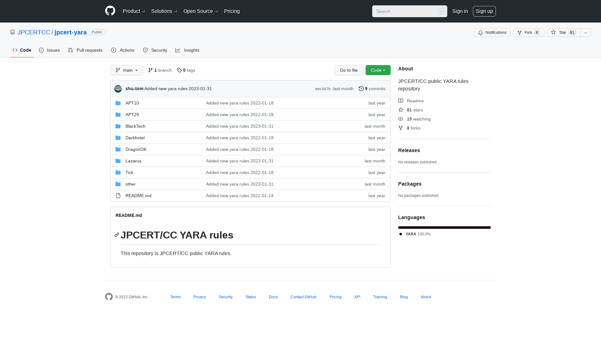 GitHub - JPCERTCC/jpcert-yara: JPCERT/CC public YARA rules repository