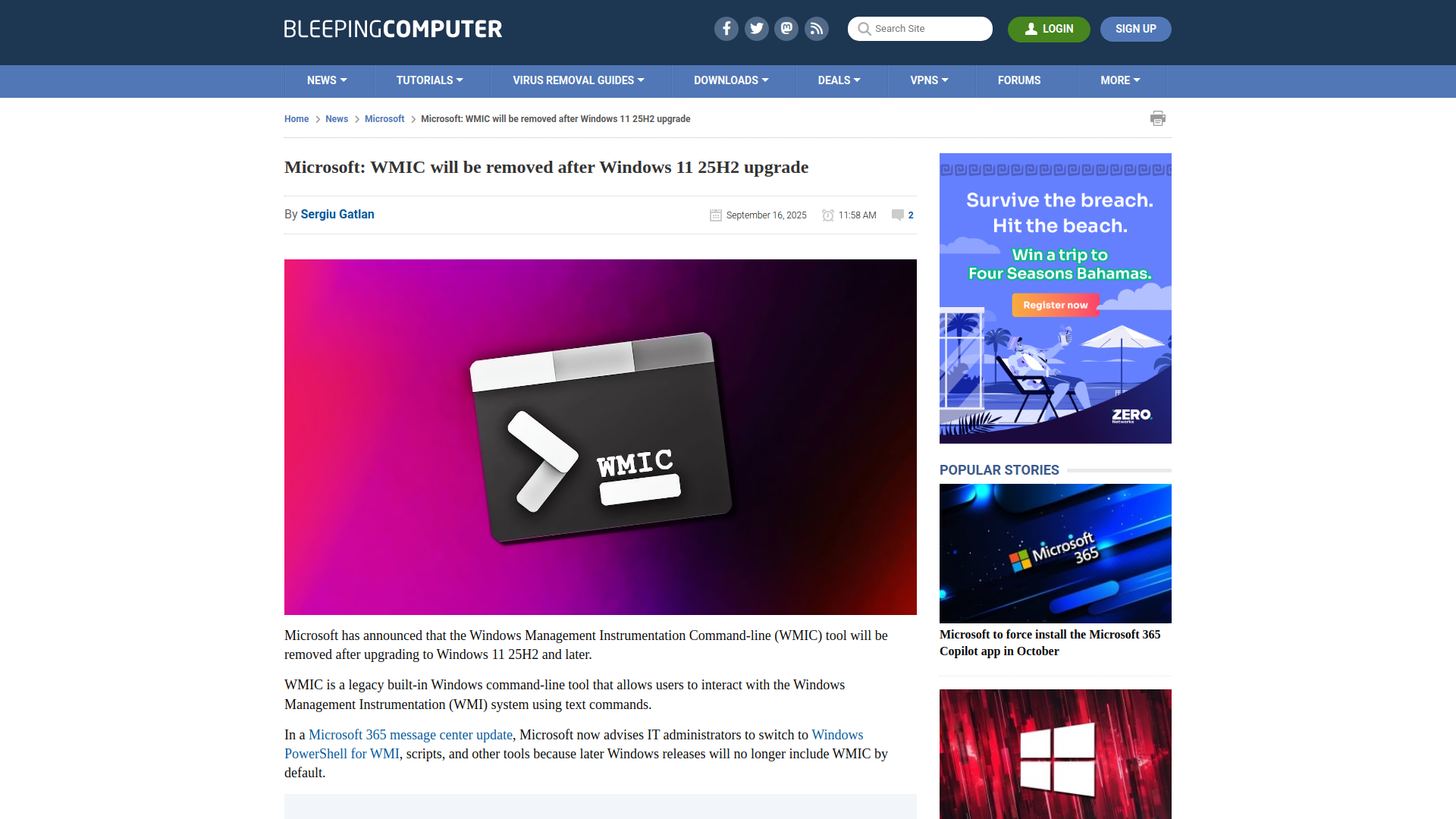 Microsoft: WMIC will be removed after Windows 11 25H2 upgrade