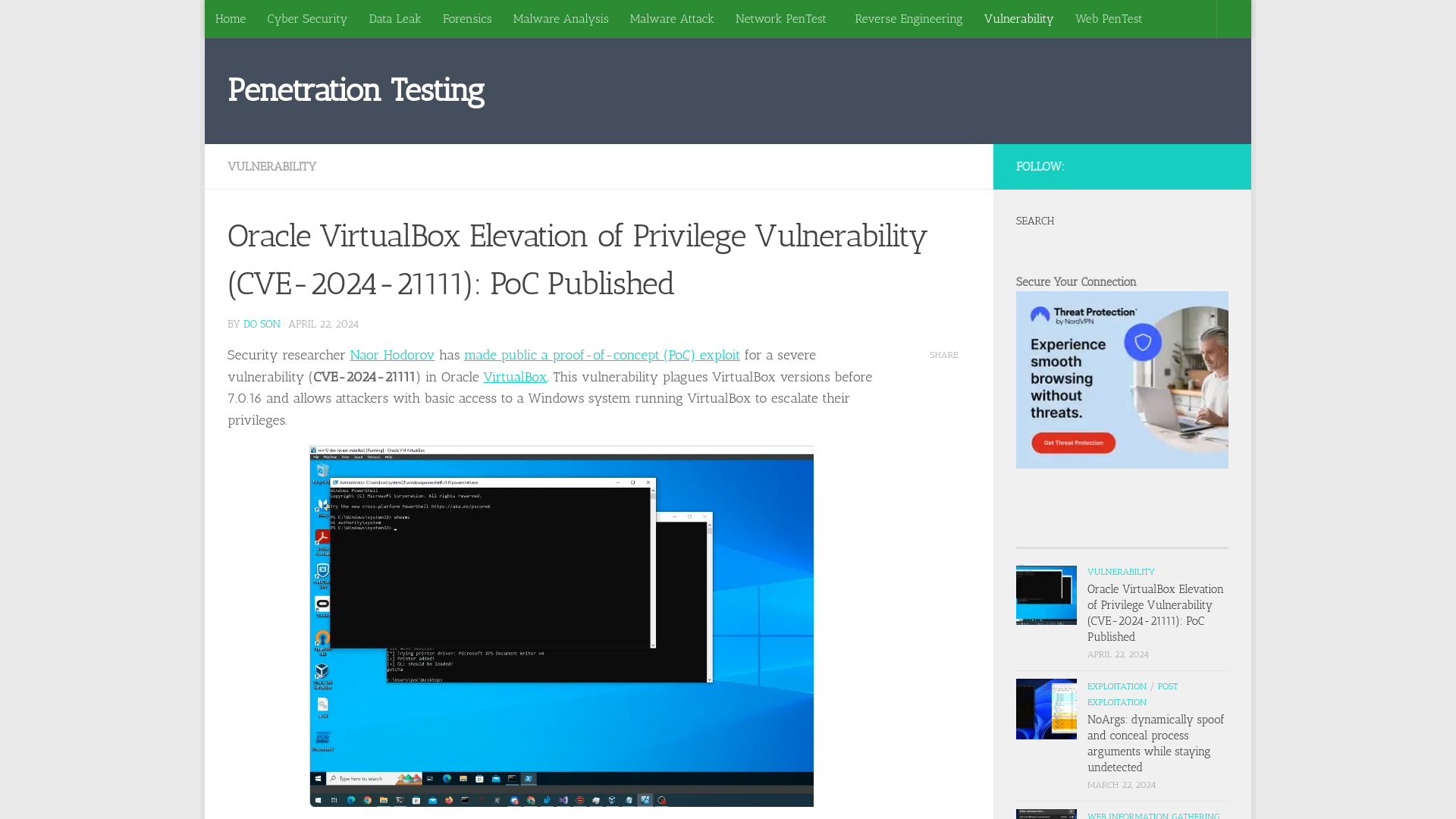 Oracle VirtualBox Elevation of Privilege Vulnerability (CVE-2024-21111): PoC Published