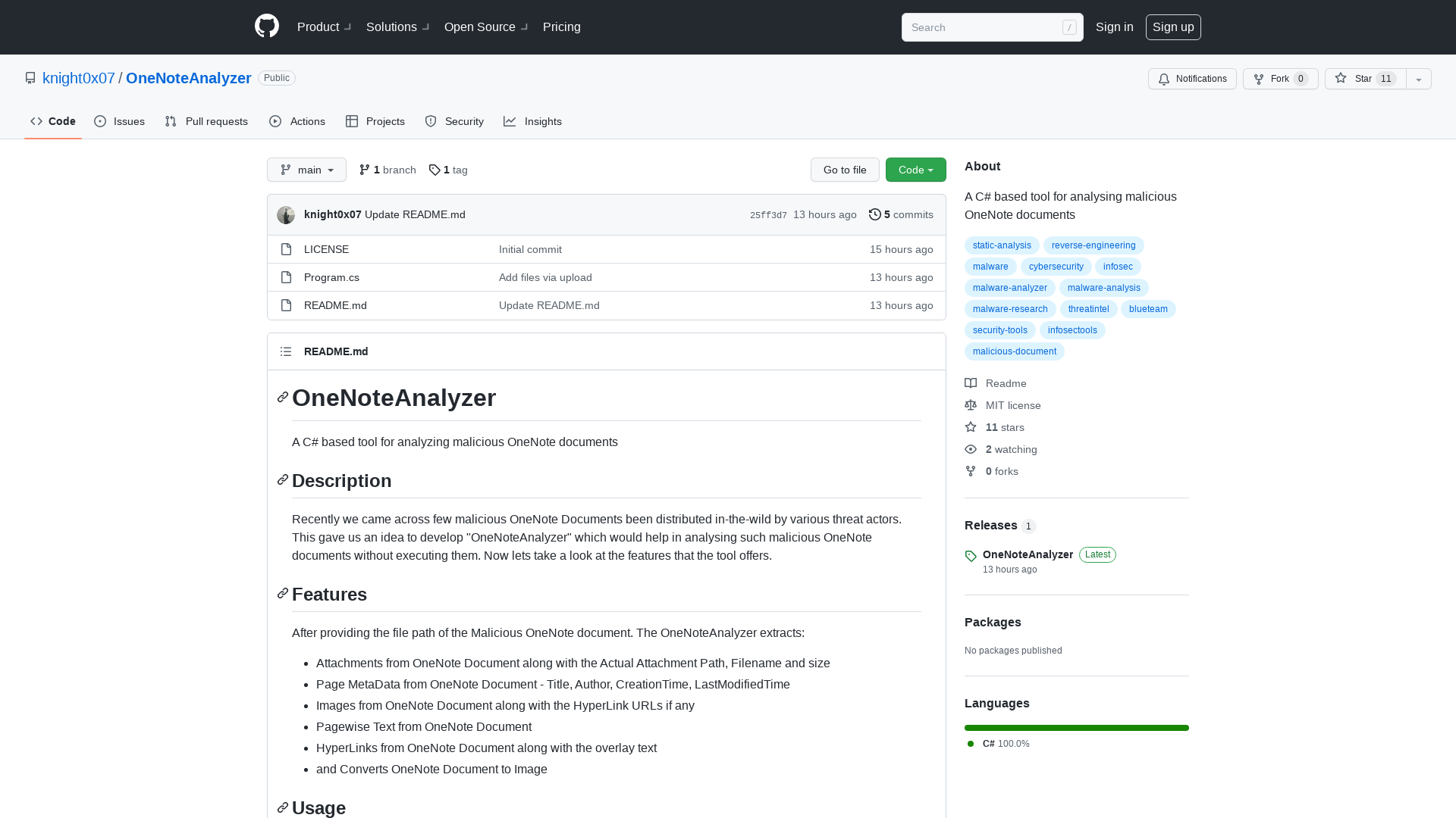 GitHub - knight0x07/OneNoteAnalyzer: A C# based tool for analysing malicious OneNote documents