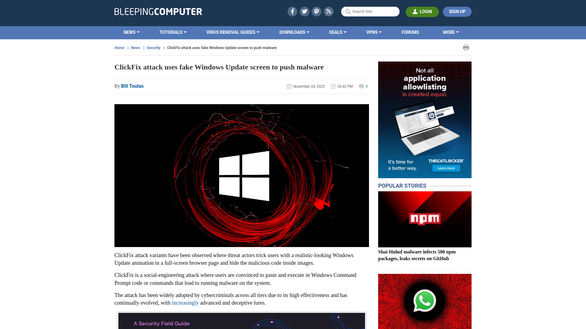 ClickFix attack uses fake Windows Update screen to push malware