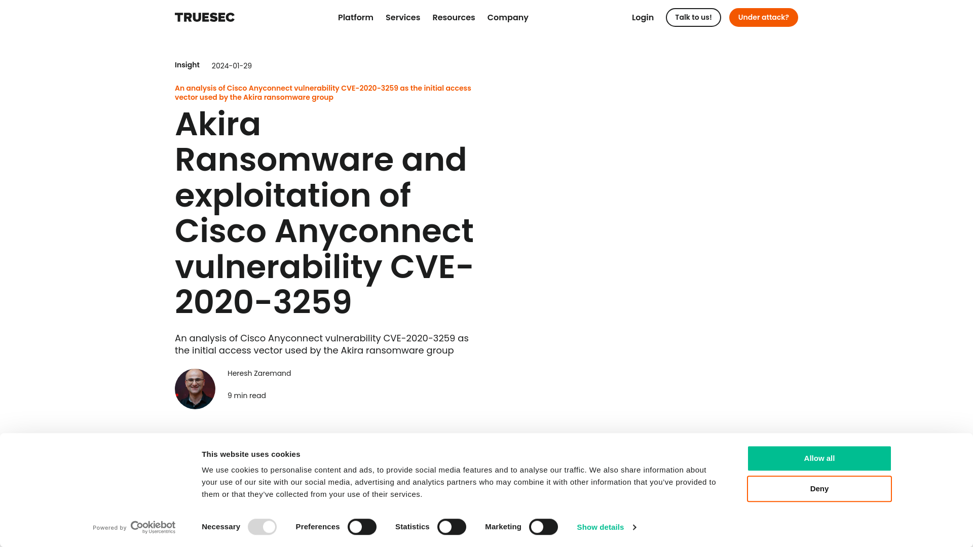 Akira Ransomware and exploitation of Cisco Anyconnect vulnerability CVE-2020-3259 ⋆ Truesec