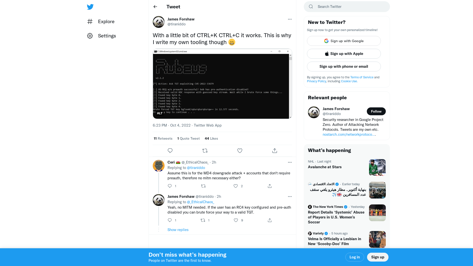 James Forshaw on Twitter: "With a little bit of CTRL+K CTRL+C it works. This is why I write my own tooling though 😁 https://t.co/8YgzEBgiXR" / Twitter