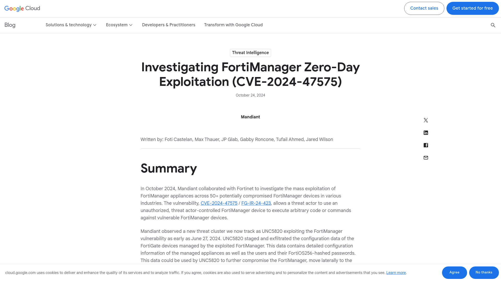 Investigating FortiManager Zero-Day Exploitation (CVE-2024-47575) | Google Cloud Blog