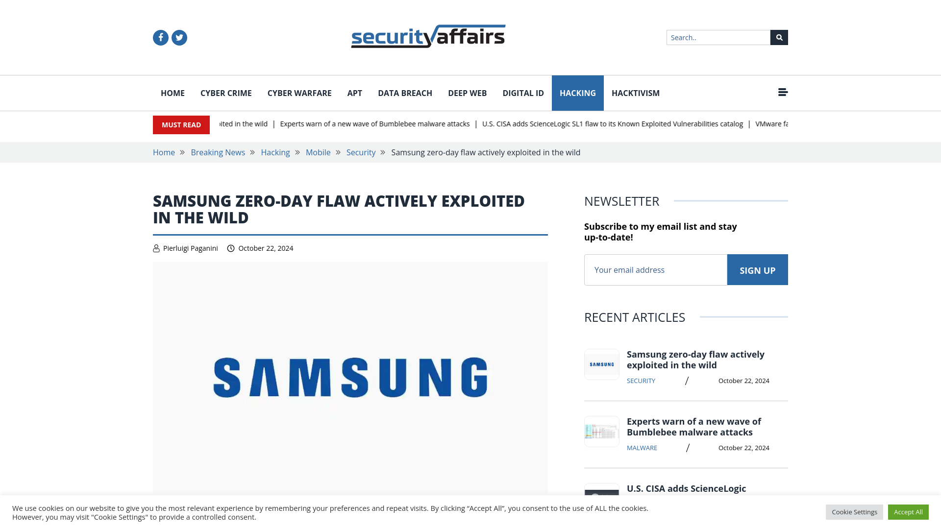 Samsung zero-day flaw actively exploited in the wild