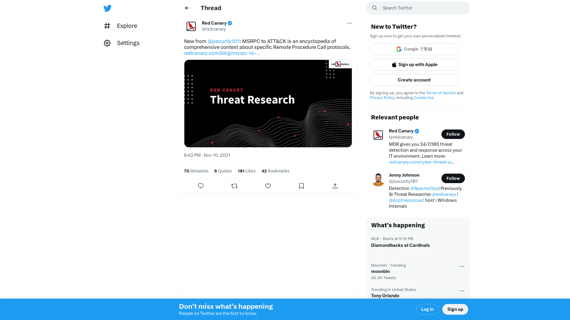 Red Canary on Twitter: "New from @jsecurity101: MSRPC to ATT&amp;CK is an encyclopedia of comprehensive context about specific Remote Procedure Call protocols. https://t.co/giieQZE4bs https://t.co/0lAJ0ECwG5" / Twitter