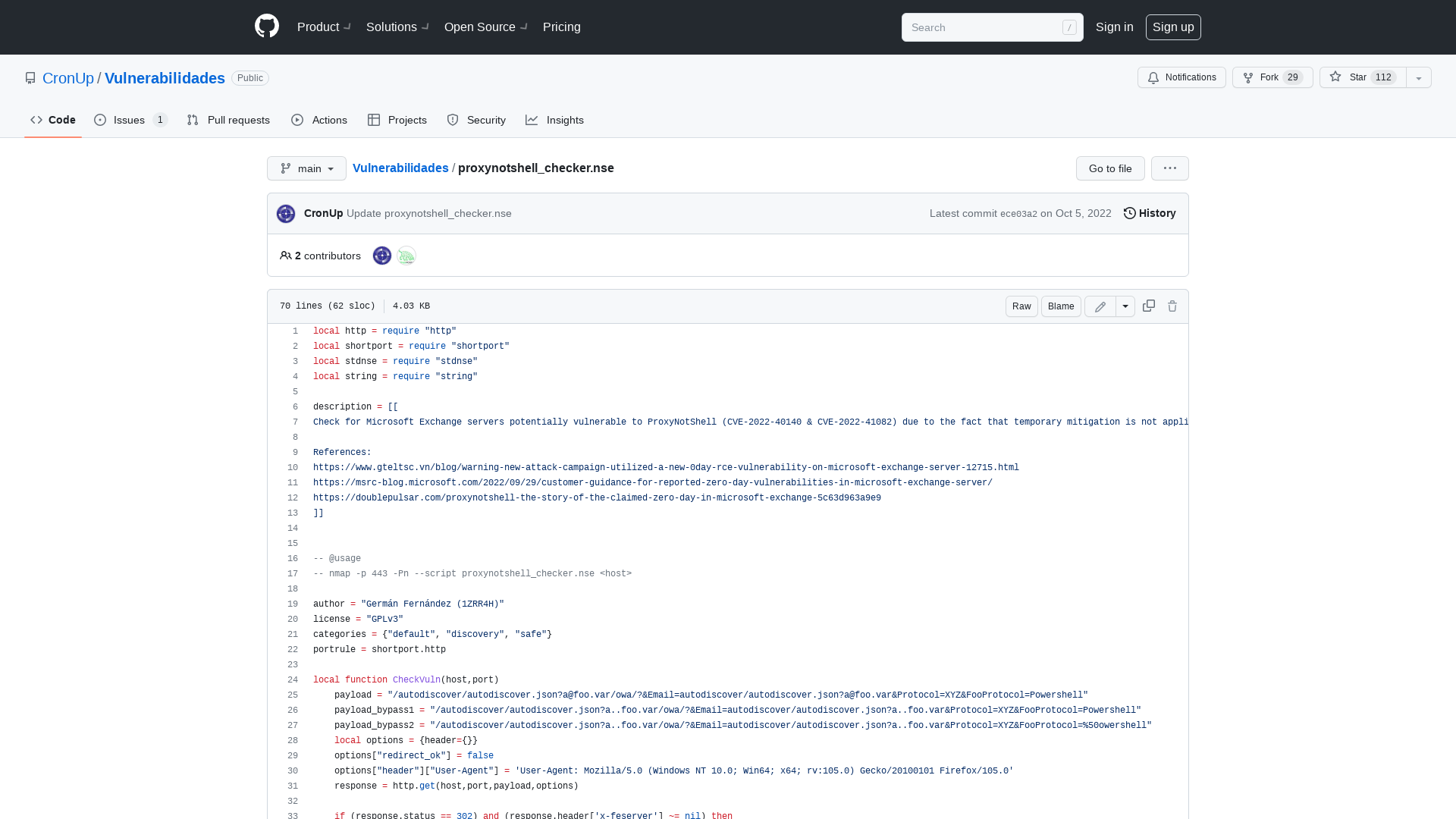 Vulnerabilidades/proxynotshell_checker.nse at main · CronUp/Vulnerabilidades · GitHub