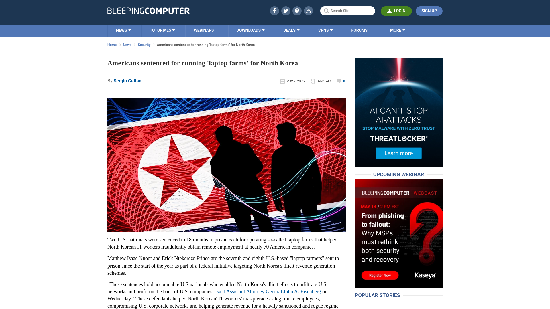 Americans sentenced for running 'laptop farms' for North Korea