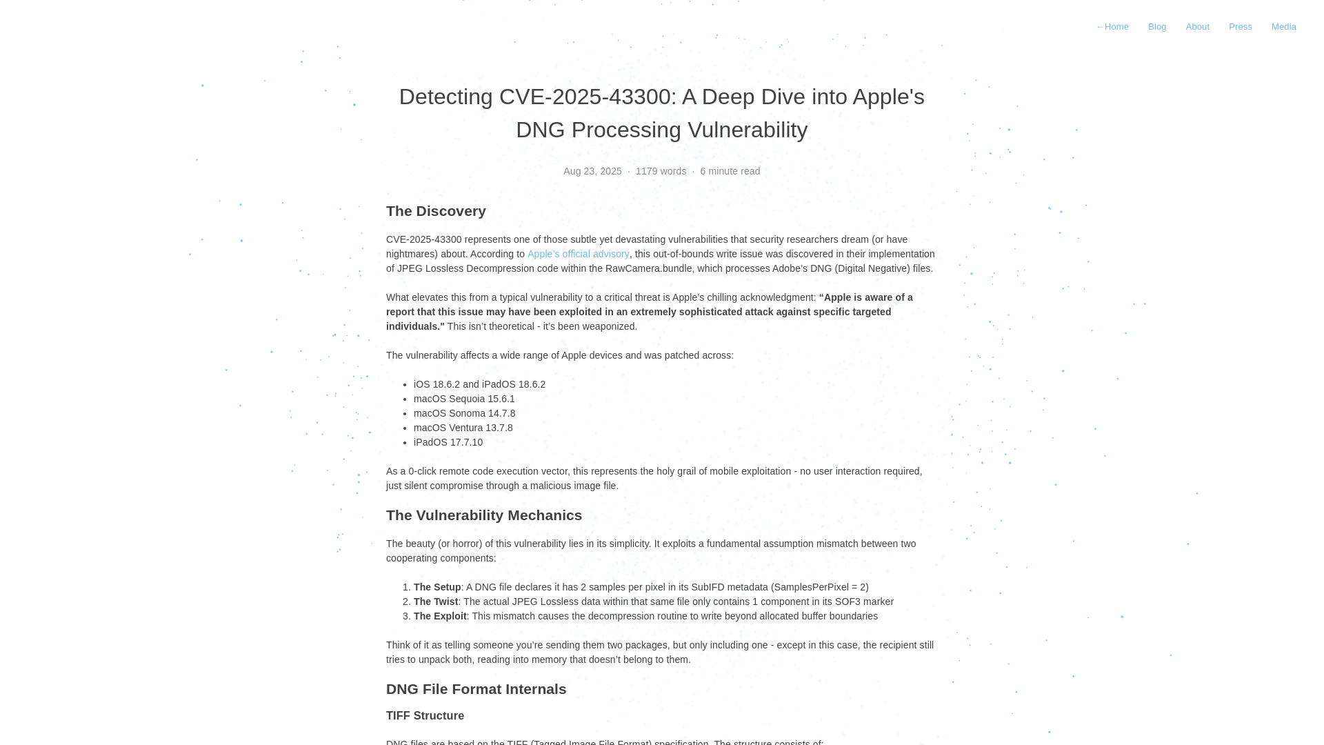 Detecting CVE-2025-43300: A Deep Dive into Apple's DNG Processing Vulnerability | Matt Suiche
