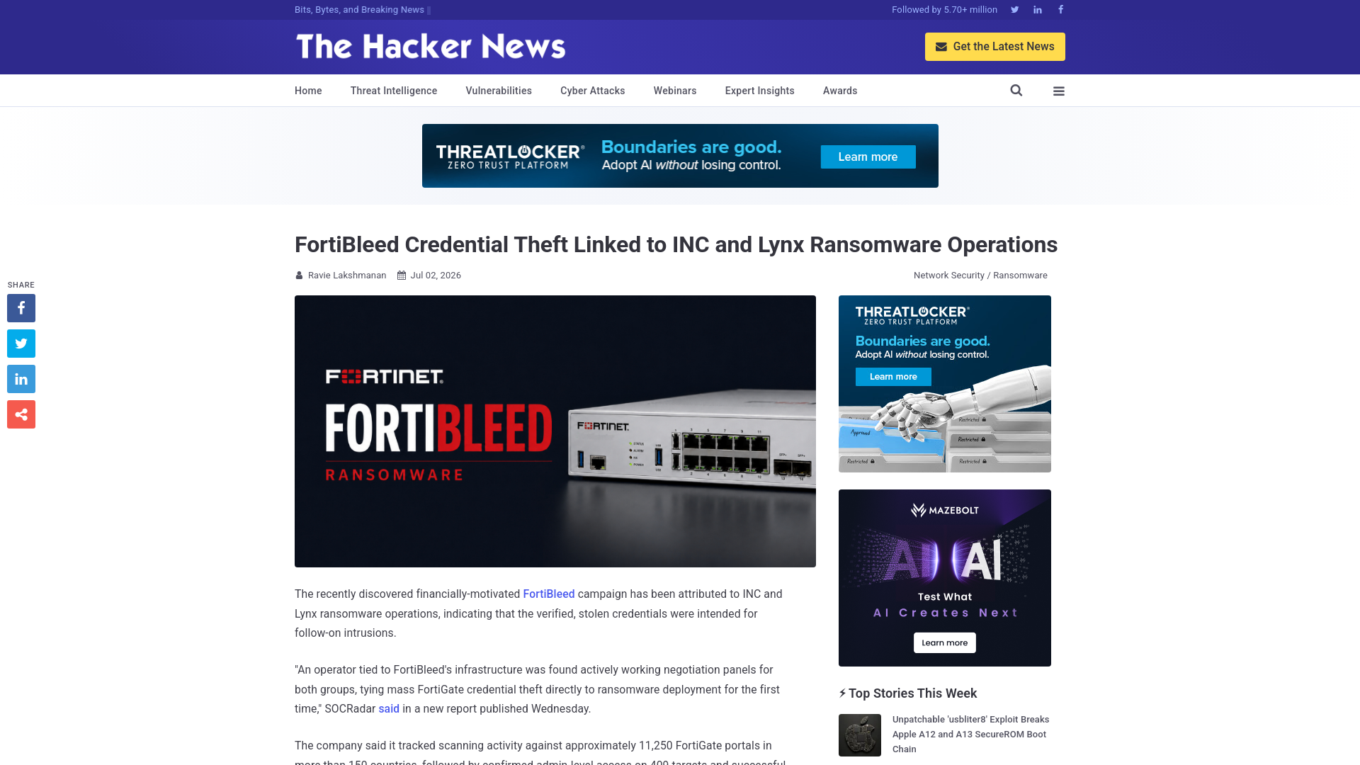 FortiBleed Credential Theft Linked to INC and Lynx Ransomware Operations