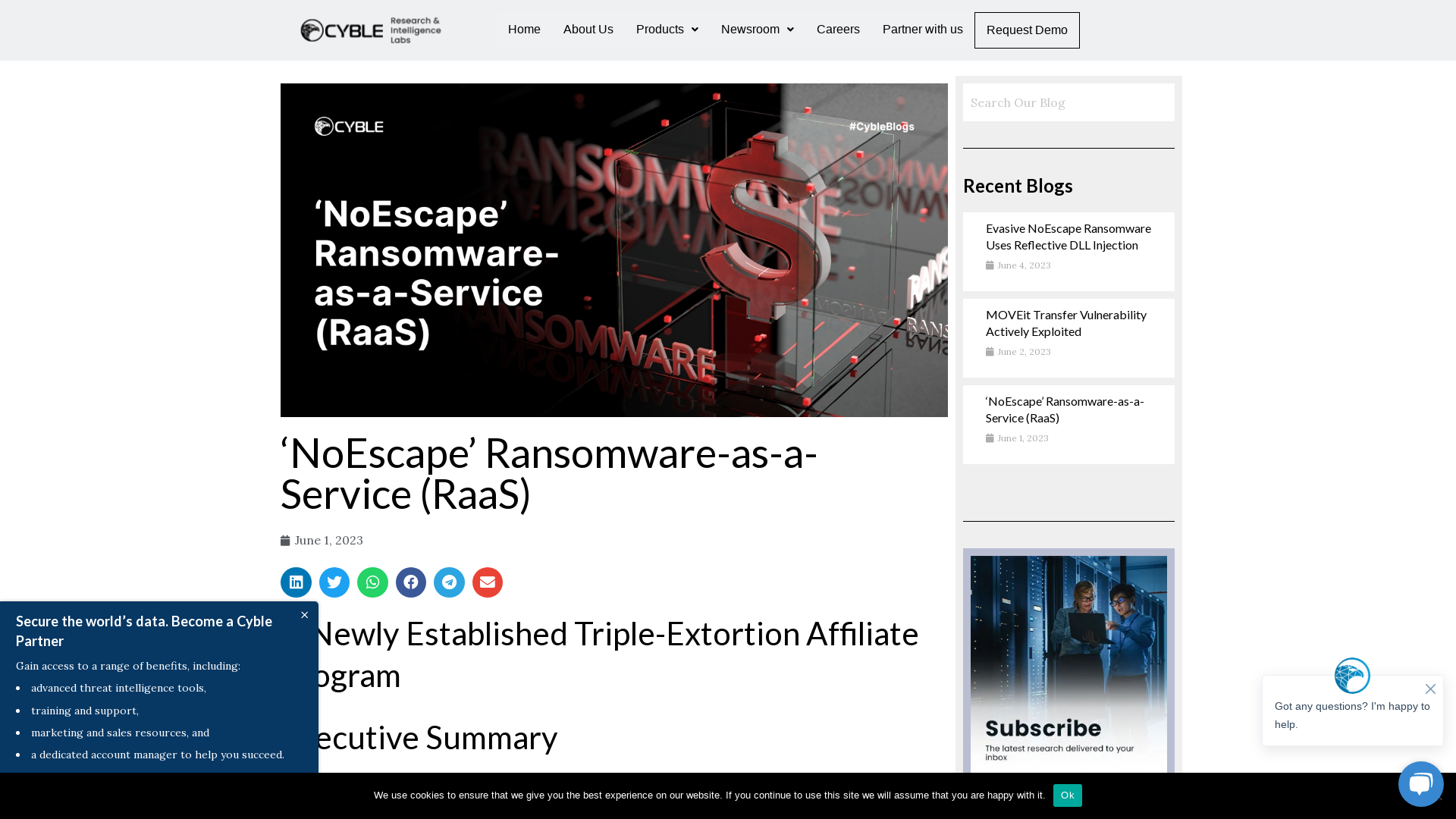 Cyble — ‘NoEscape’ Ransomware-as-a-Service (RaaS)